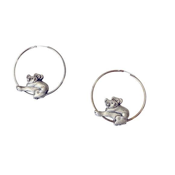 Koala Bears Hoop Earrings Gold Tone w/Pewter Colored Mamma & Baby Approx.1 1/2” - Picture 7 of 7